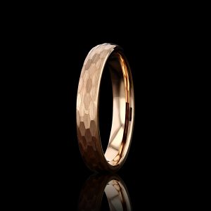 Tungsten - Hammered Faceted Wedding Band Ring in Cobblestone Rose Gold Matte Finish