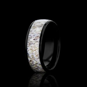 Tungsten -  Mens Ring / Band Natural Deer Antler in Black